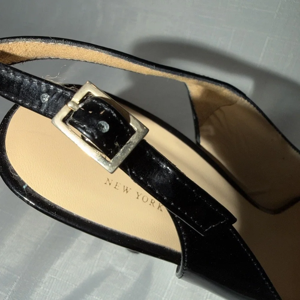 KATE SPADE Black Patent Leather Slingback Heel Platform Stiletto Italy Size 8 B